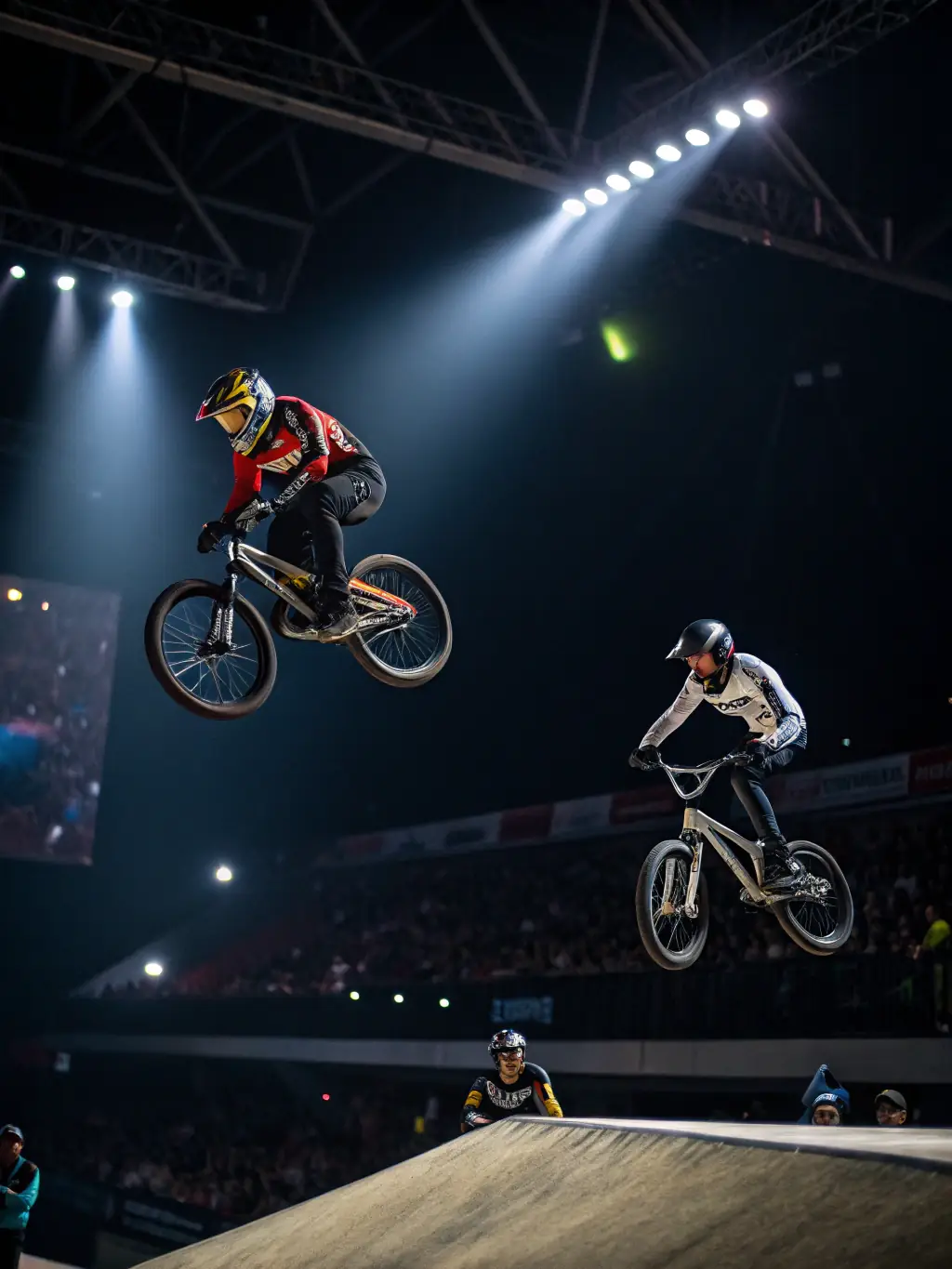 An advanced BMX rider executing a complex trick at a KTC-sponsored competition, highlighting the high level of skill and dedication in the advanced program.
